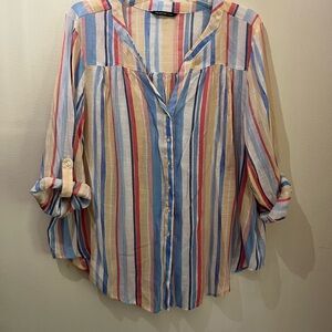 Sheer Zac & Rachel Striped Button-Up Blouse
